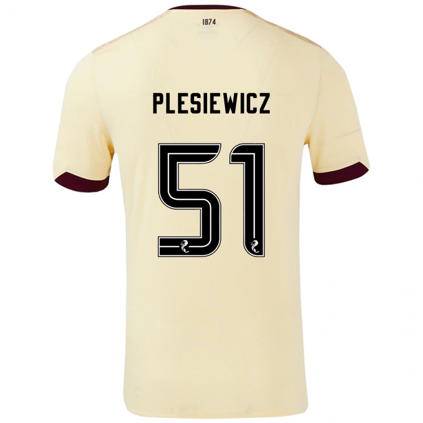 Herren Szymon Plesiewicz #51 Creme Burgunderrot Auswärtstrikot Trikot 2024/25 T-Shirt