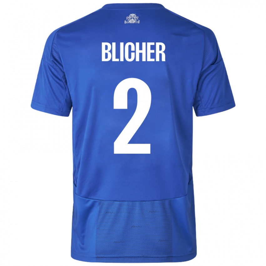 Herren Nicolai Blicher #2 Weiß Blau Auswärtstrikot Trikot 2024/25 T-Shirt