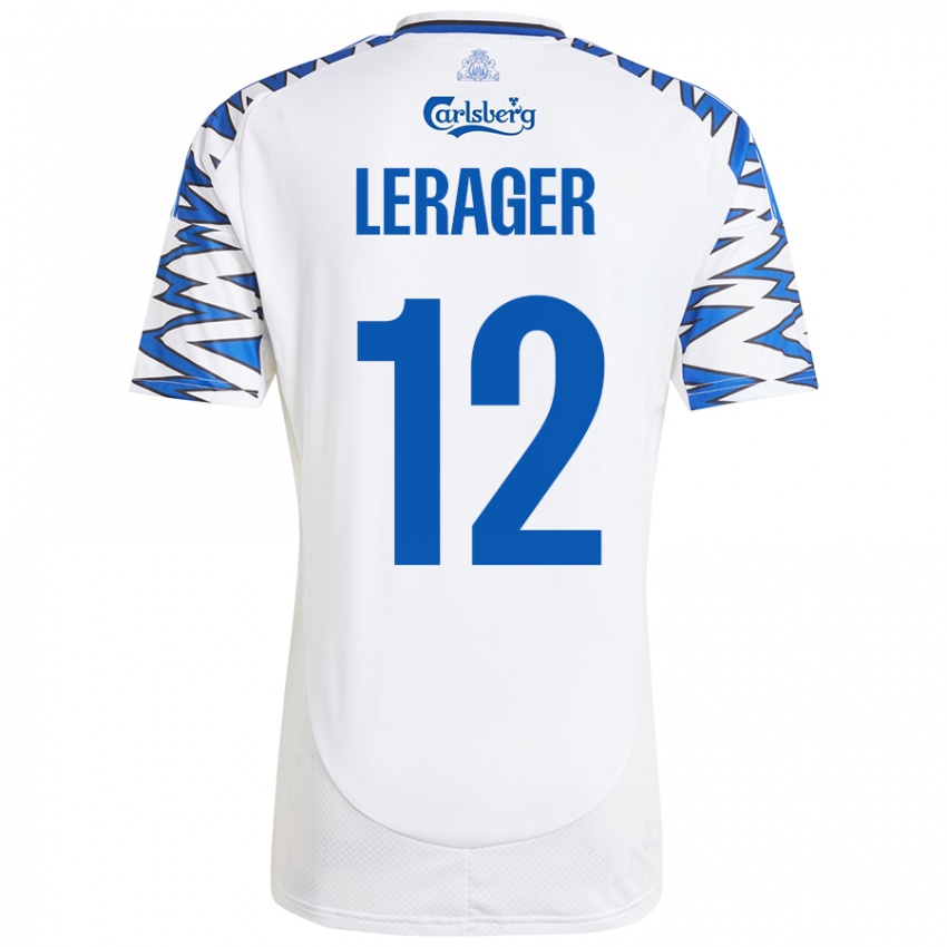 Damen Lukas Lerager #12 Weiß Himmelblau Heimtrikot Trikot 2024/25 T-Shirt