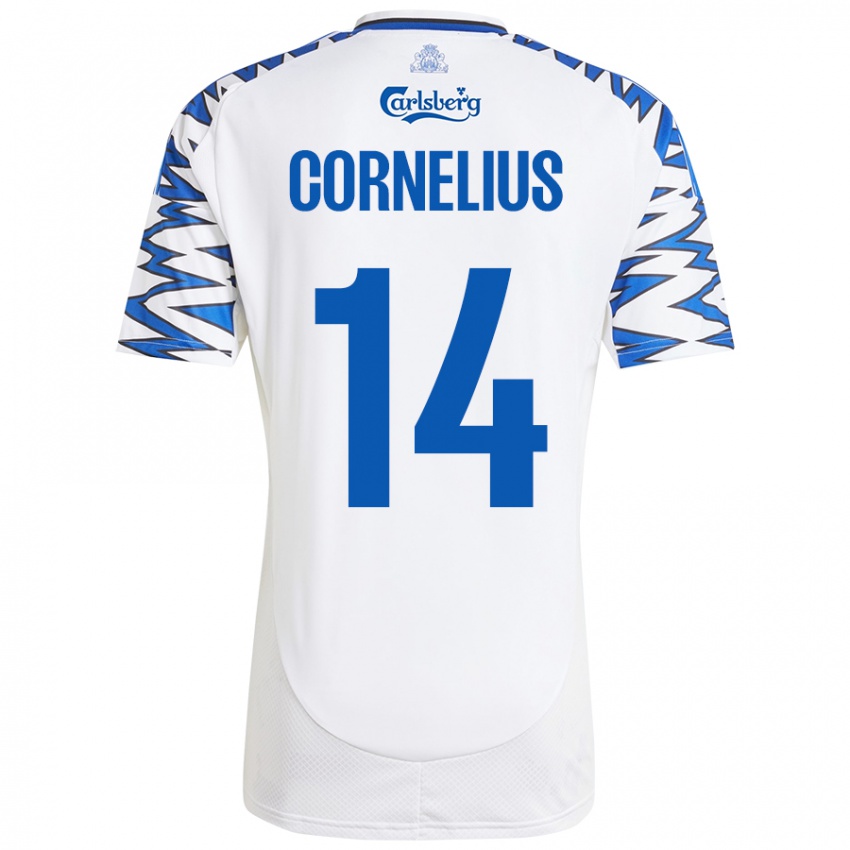 Damen Andreas Cornelius #14 Weiß Himmelblau Heimtrikot Trikot 2024/25 T-Shirt