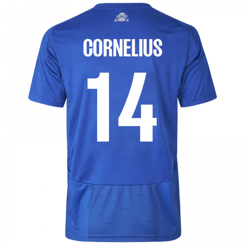 Damen Andreas Cornelius #14 Weiß Blau Auswärtstrikot Trikot 2024/25 T-Shirt