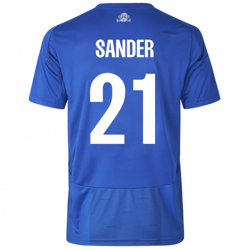 Damen Theo Sander #21 Weiß Blau Auswärtstrikot Trikot 2024/25 T-Shirt