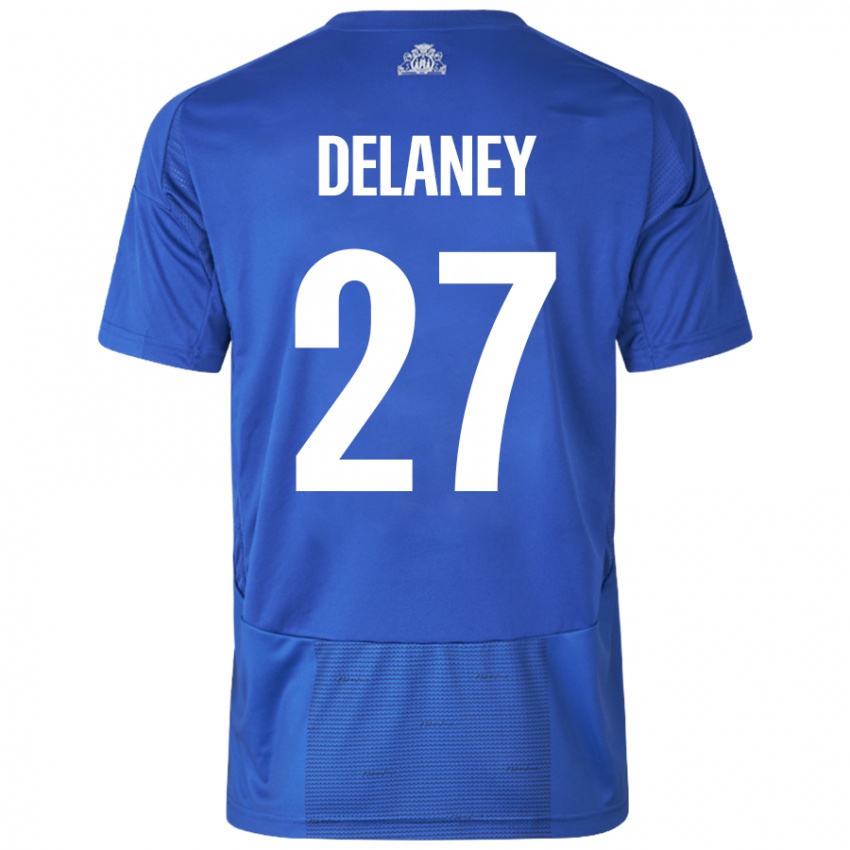 Damen Thomas Delaney #27 Weiß Blau Auswärtstrikot Trikot 2024/25 T-Shirt