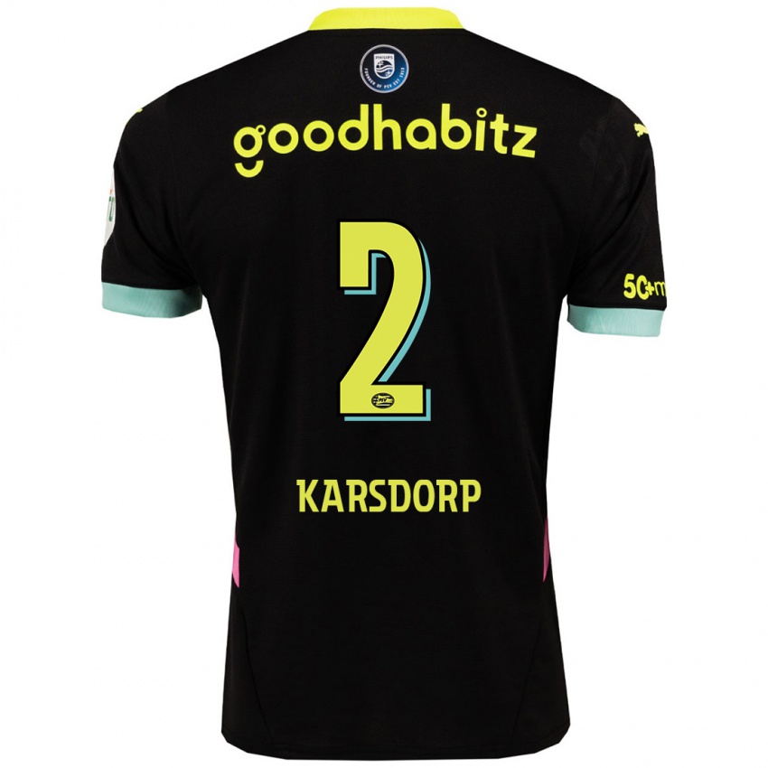 Herren Rick Karsdorp #2 Schwarz Gelb Auswärtstrikot Trikot 2024/25 T-Shirt