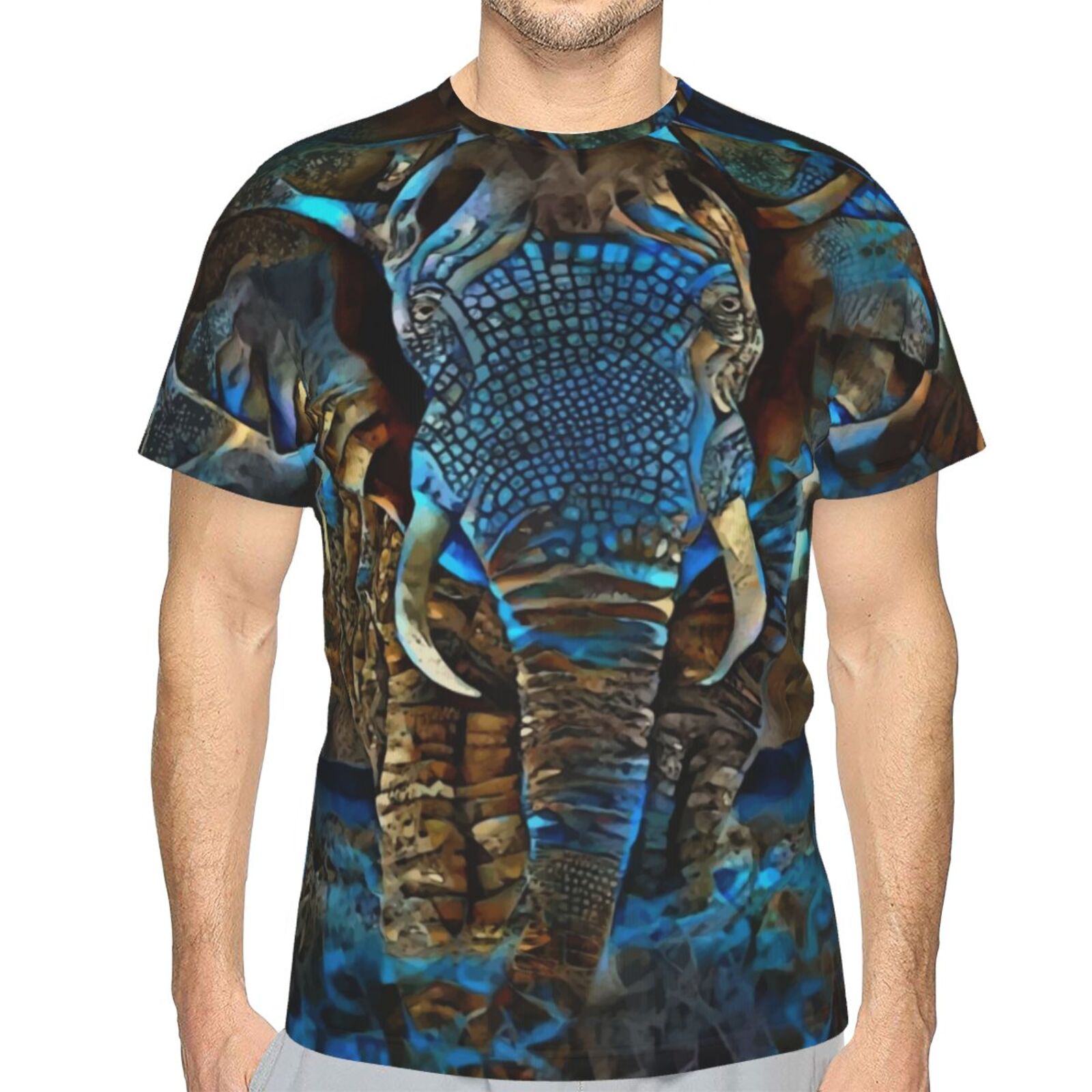 Elefant Braun Blau Medien Mischen Elemente Klassisch T Shirt